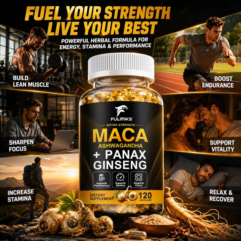 Fulimiks Maca Root Capsules – Ginseng & Ashwagandha 120ct Herbal Supplement Qst