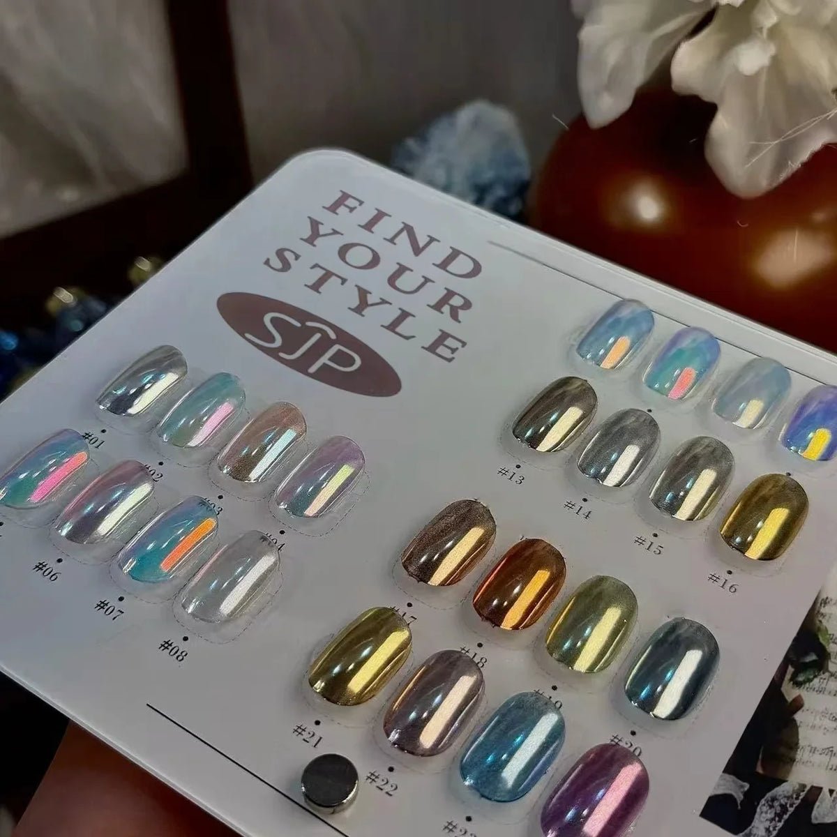Aurora Chrome Nail Powder Set 24 Colors with Mirror Storage Box Chrome Nail Powder Set Qme