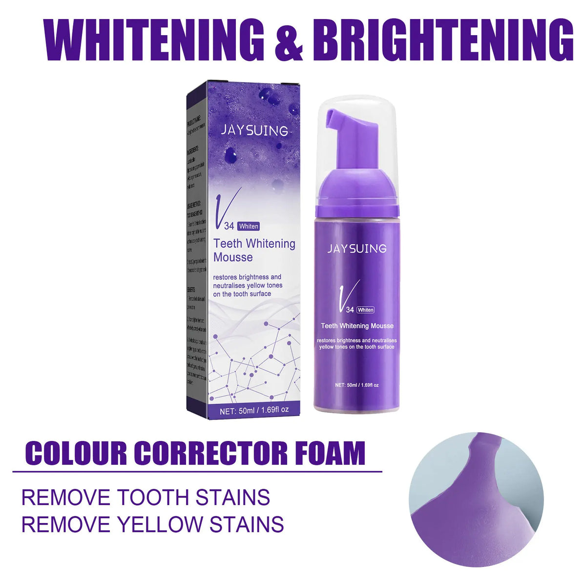 V34 Whitening Toothpaste Foam Mousse – Stain Removal & Fresh Breath Whitening Toothpaste Mousse Qst