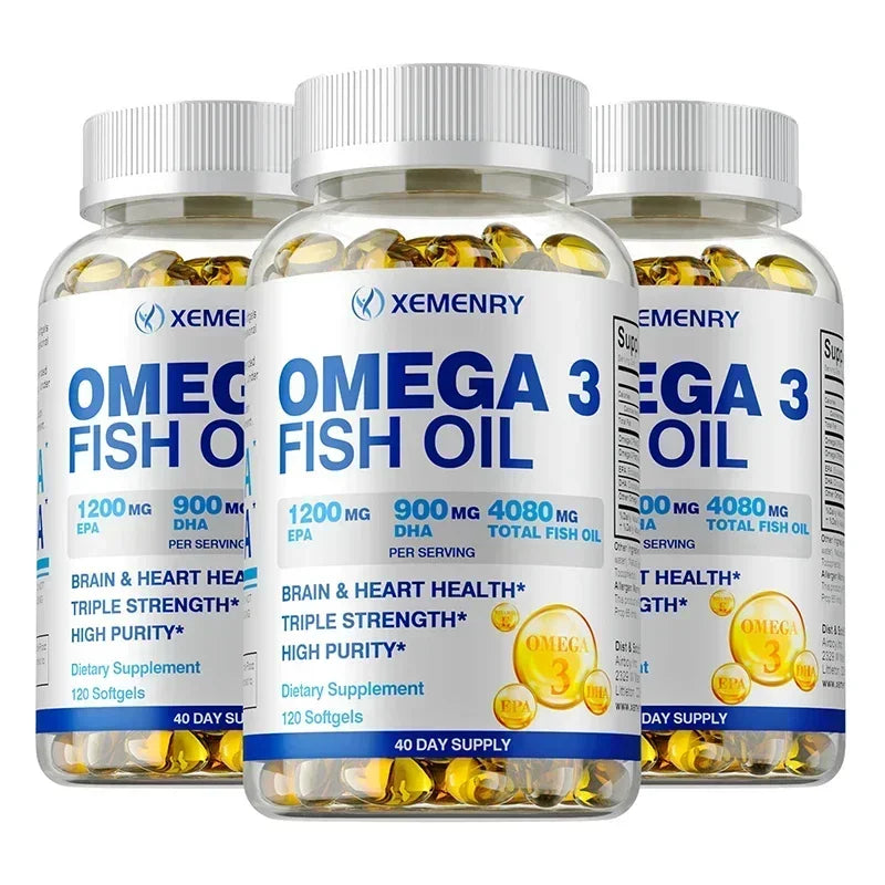 Xemenry Omega-3 Fish Oil Soft Gels | EPA & DHA Supplement Omega-3 Supplement Qst 120 Capsule-3bottles