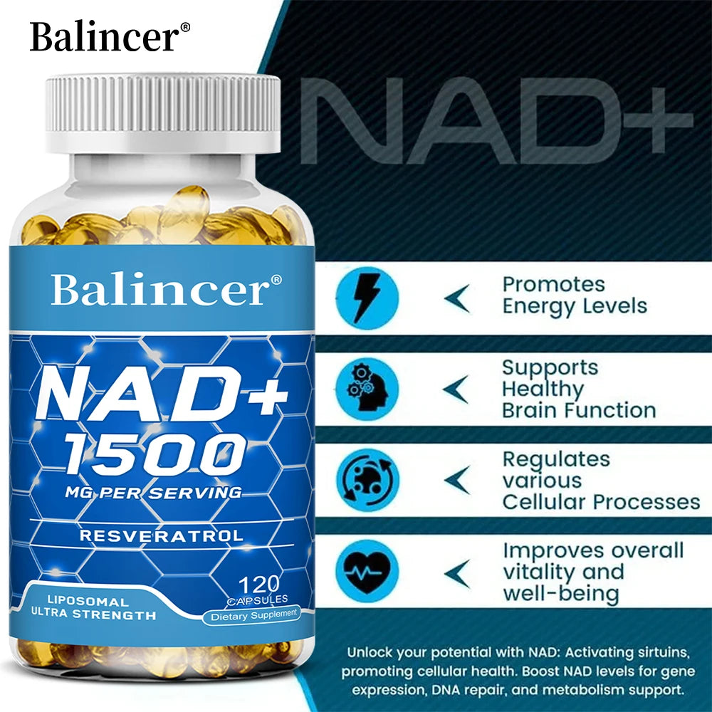 NAD+ & Resveratrol Supplement – Energy, Focus & Memory | 120 Caps NAD+ Supplement Qst