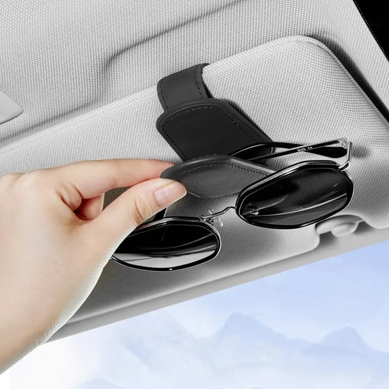 PU Leather Car Sun Visor Sunglasses & Card Clip Holder Car Visor Organizer Qme