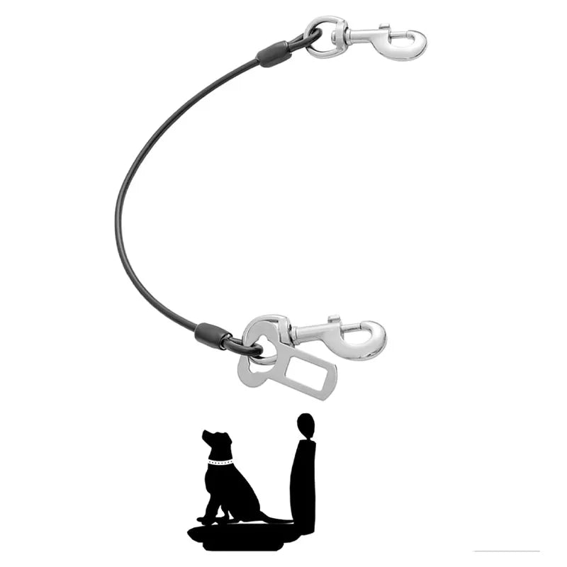 Dog Car Wire Rope Safety Belt – Chew-Resistant Double Clip Dog Car Safety Belt Qme black
