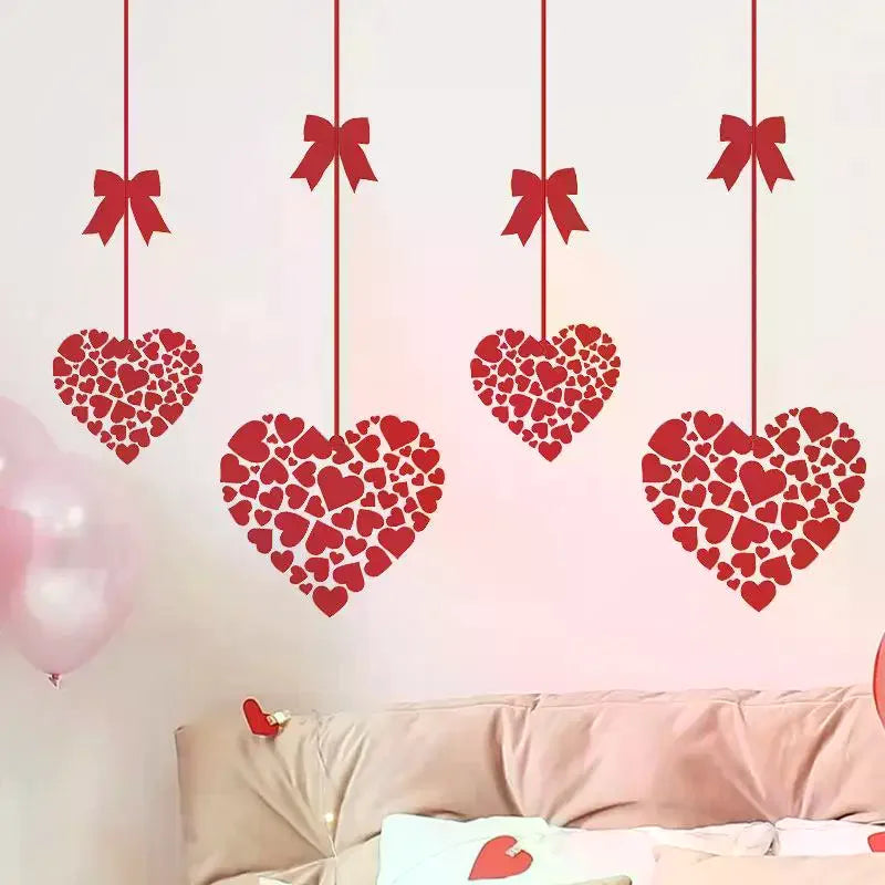 Valentine's Day Heart Window Stickers – Glass Decor, 6 Colors Decorative Stickers Qme