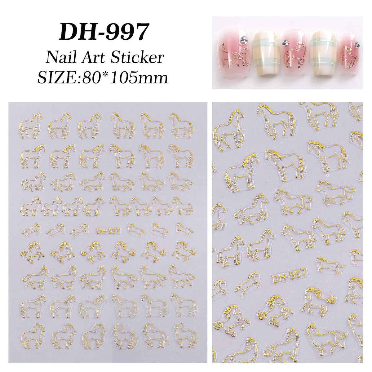 Embossed Pony Nail Stickers – Cute DIY Nail Art Manicure Nail Art Stickers Qst A8