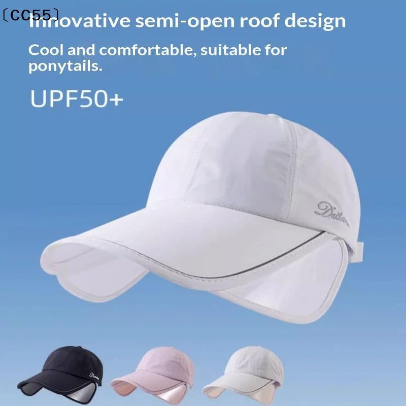 Women's Wide Brim Ponytail Sun Hat – Lightweight UV Cap Wide Brim Sun Hat Qst