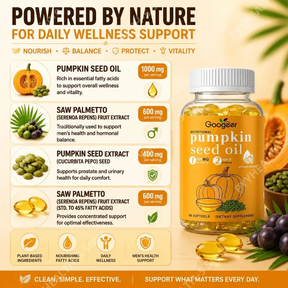 Googeer Pumpkin Seed Oil & Saw Palmetto Softgels 60ct Herbal Softgels Qst