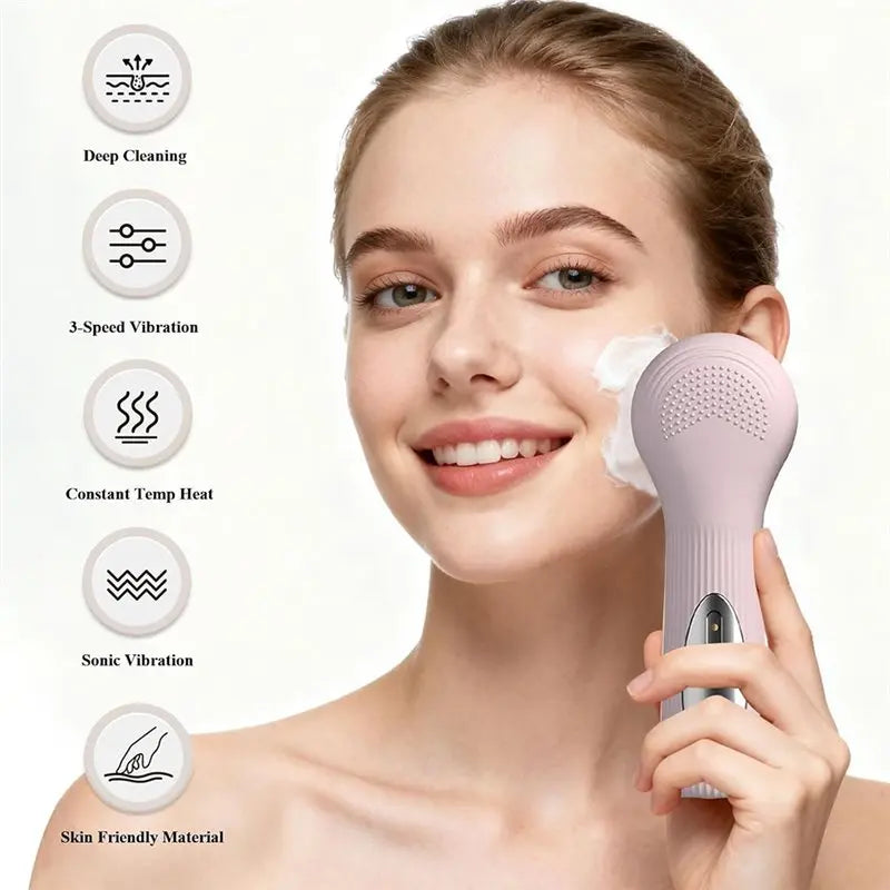 2-in-1 Electric Silicone Facial Cleansing Brush with Heat Massage Facial Cleansing Brush Qst