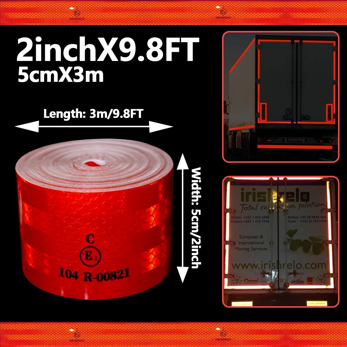 Reflective Safety Tape Self-Adhesive Warning Strip 8FT Reflective Safety Tape Qme Red 3m