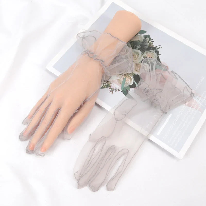 Women's Transparent Lace Mesh Gloves – Sheer Fashion Driving Gloves Lace Fashion Gloves Qme GRAY