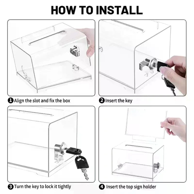 Acrylic Suggestion Box with Lock & Sign Holder | Ballot Box Suggestion Box Qme
