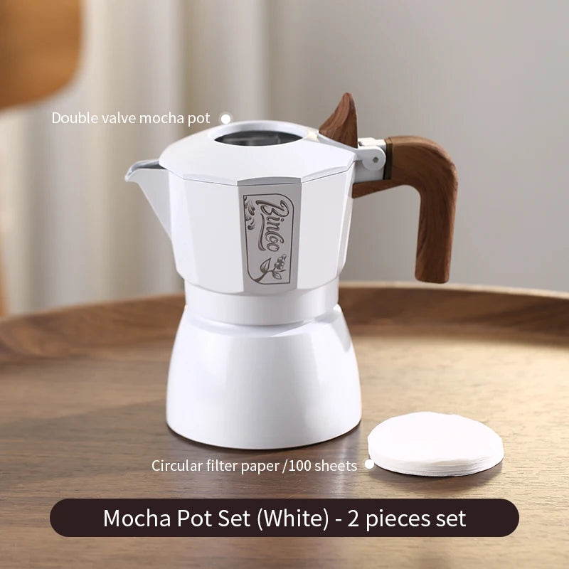 Bincoo 6-Color Moka Pot 2-Valve Espresso Starter Kit Stovetop Espresso Maker Qst White 2pcs