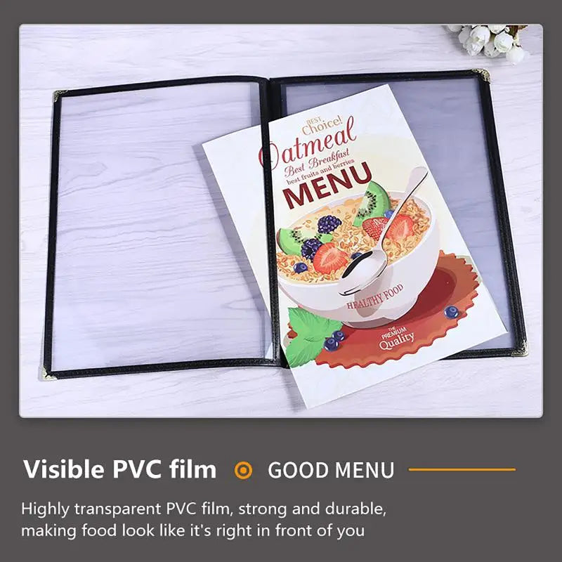 A4 Clear PVC Menu Cover Double Panel Foldable Holder Menu Cover Holder Qme