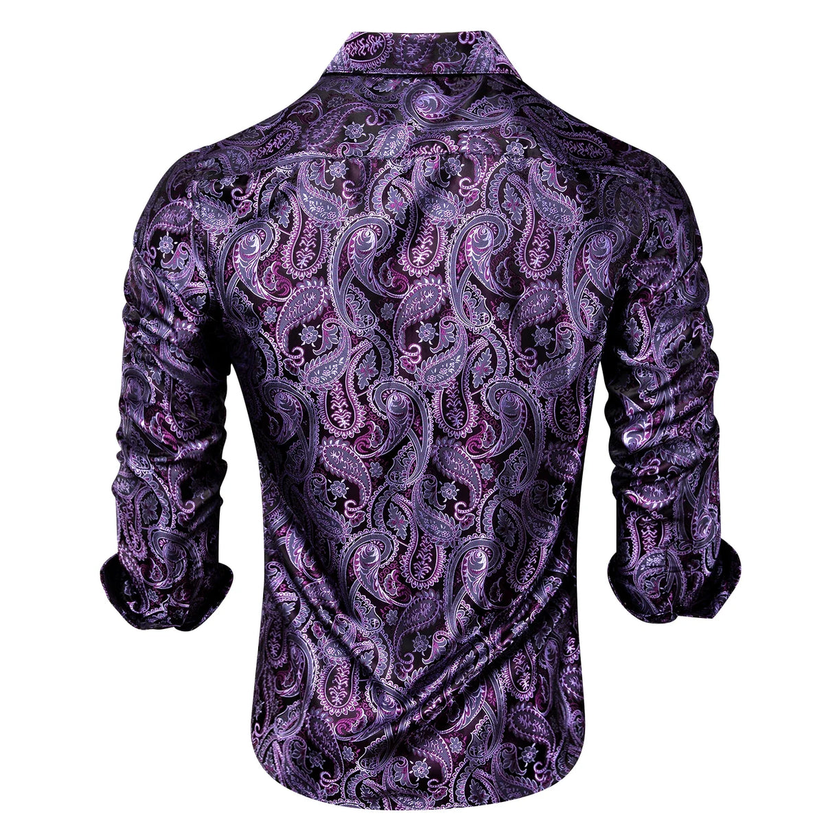 Men's Luxury Paisley Jacquard Shirt | Purple Mixed Pattern Men's Dress Shirt Qme