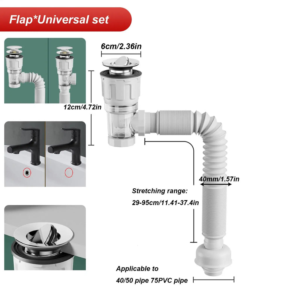 Telescoping Drain Pipe Hose – Anti-Odor Bathroom Sink Outlet Drain Pipe Hose Qme