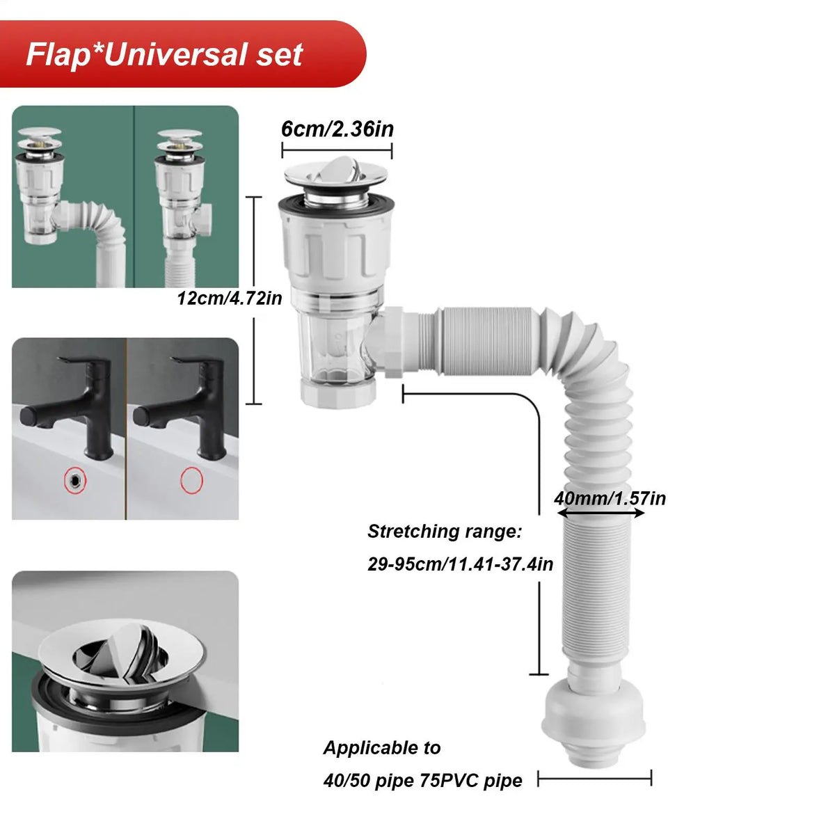 Telescoping Drain Pipe Hose – Anti-Odor Bathroom Sink Outlet Drain Pipe Hose Qme