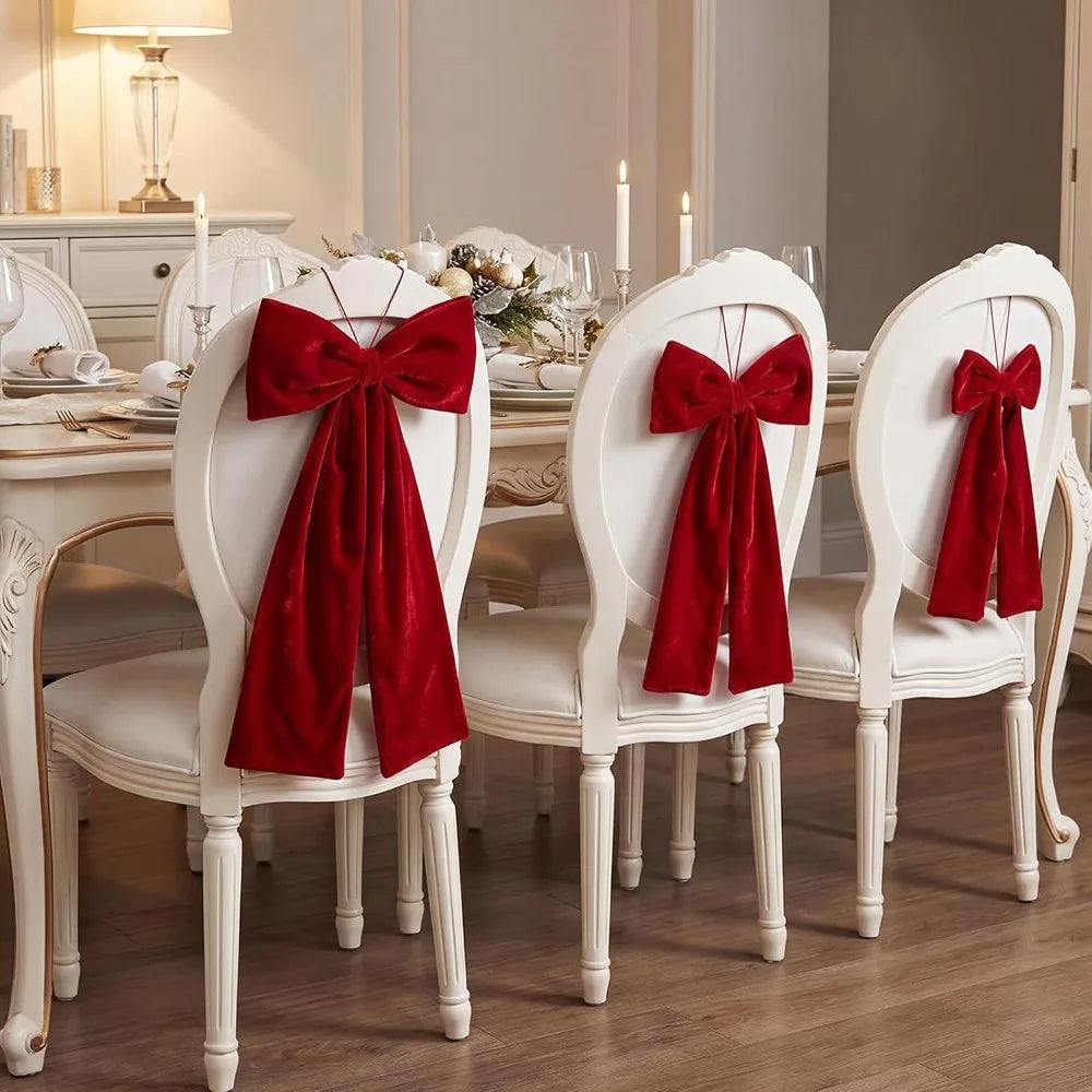 Velvety Bendable Fabric Bow Christmas Tree Ornaments | 4 Colors Christmas Bow Ornament Qme