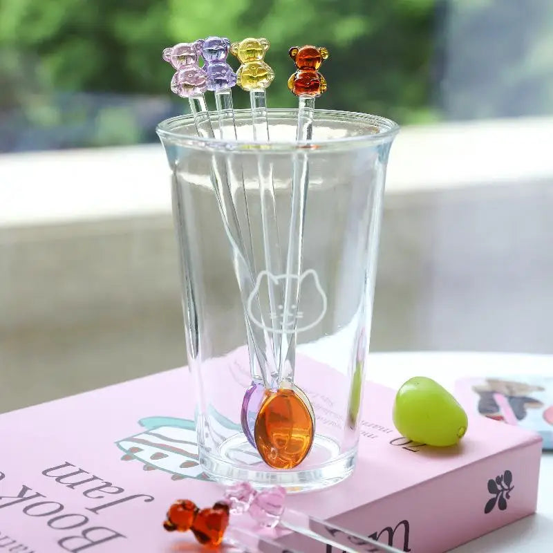 Bear Long Handle Glass Mixing Spoon – Coffee & Dessert Glass Mixing Spoon Qme