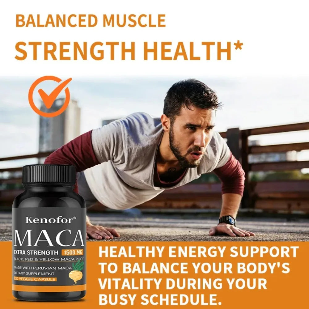 Premium Maca Root Capsules – Triple Maca & Black Pepper Blend Herbal Supplement Qst