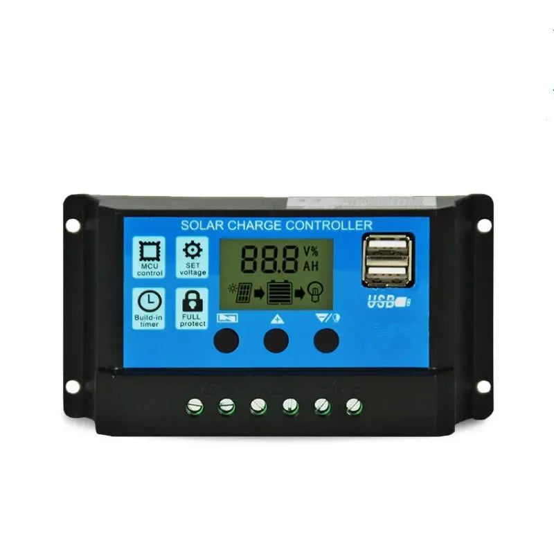 PWM Solar Charge Controller 10A–60A 12V/24V LCD Dual USB Solar Charge Controller Qme