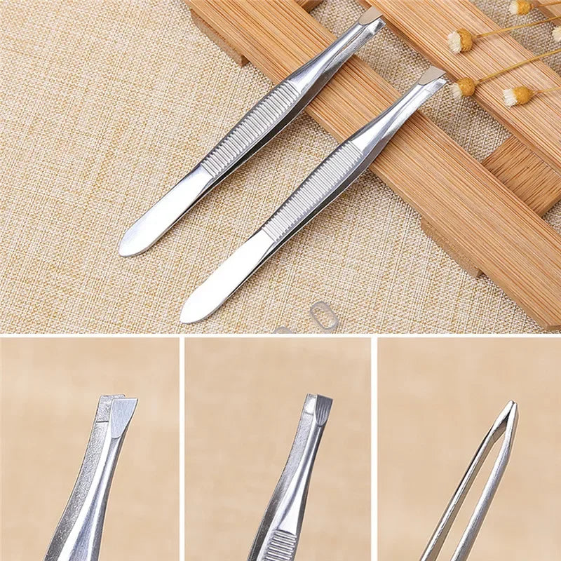 Professional Slanted Stainless Steel Eyebrow Tweezers – 2-Pack Eyebrow Tweezers Qme