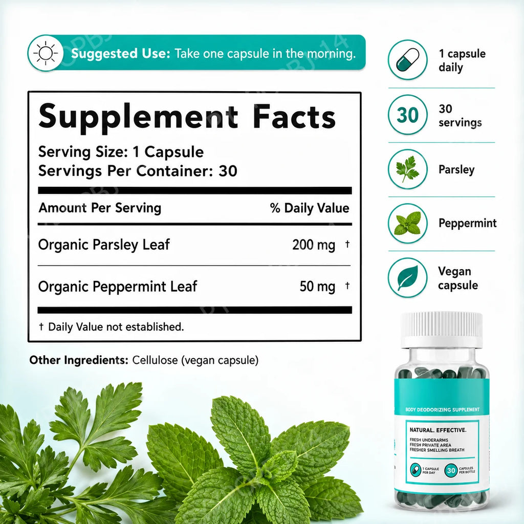 Herbal Freshness Capsules – Organic Parsley & Peppermint 30ct Herbal Supplement Qst