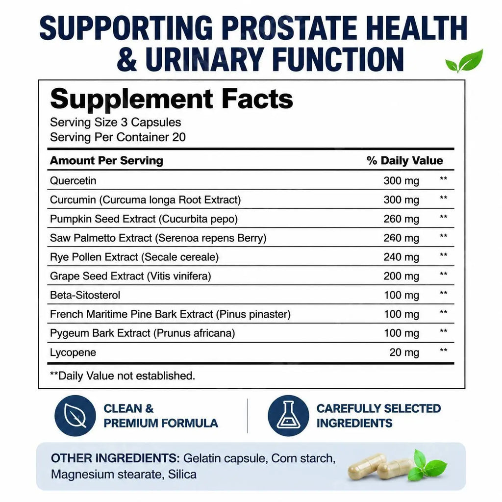 Docteat FlowRevive Men's Quercetin Capsules – 60ct | Urinary Wellness Men's Wellness Supplement Qst