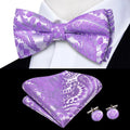 Men's Silk Bow Tie, Pocket Square & Cufflinks Set – Purple Bow Tie Gift Set Qme LDLH2542