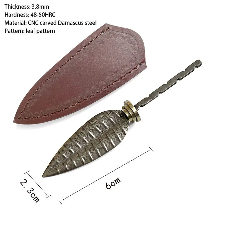 Damascus Steel DIY Tea Knife Blank – Rosette Pattern Handmade Knife Blank Qst CNC Leaf With Cover