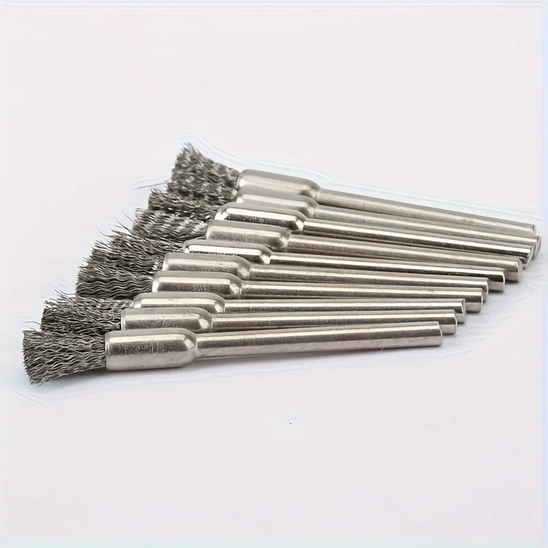 10-Piece Stainless Steel Wire Brush Set – Round Handle, 3mm Wire Brush Set Qme