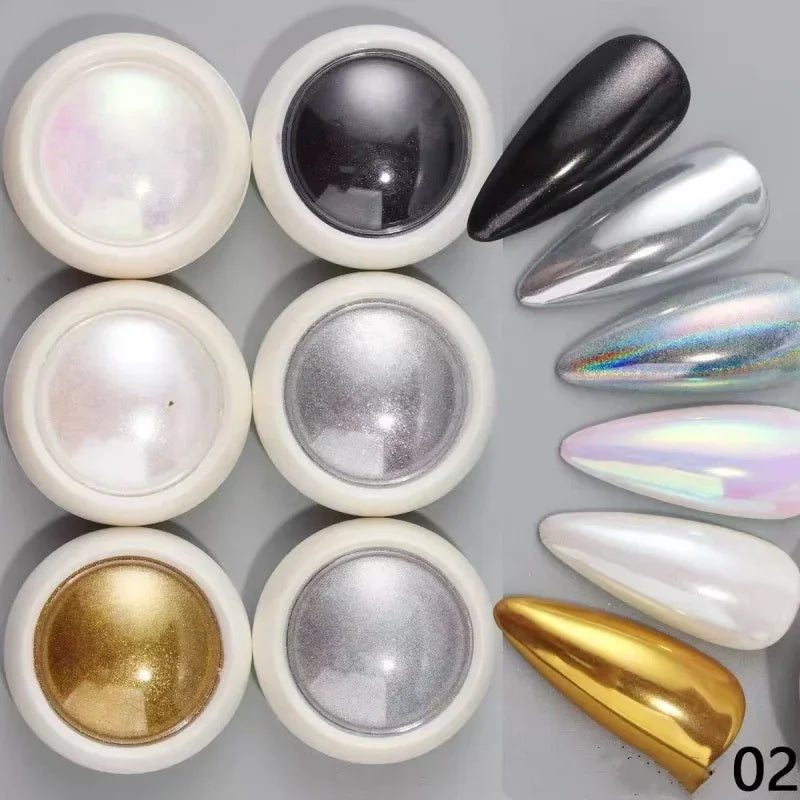 Moonlight Mirror Nail Chrome Powder – 6-Box Metallic Glitter Chrome Nail Powder Qme A2