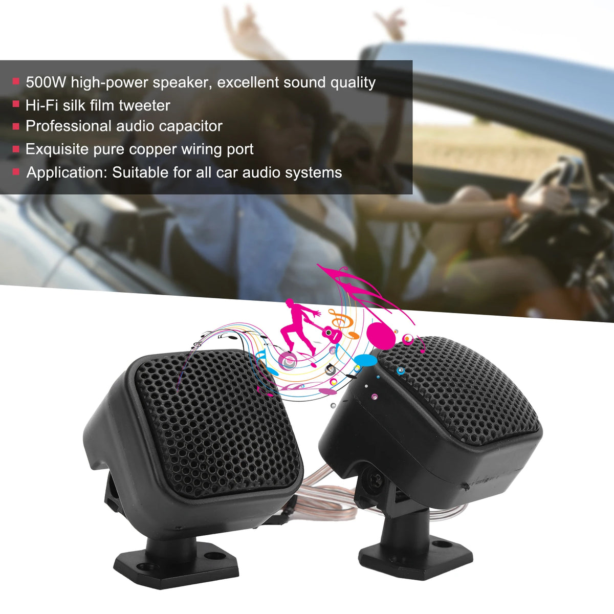 500W Car Stereo Speaker Pair with Mounting Screws – Hi-Fi Tweeter Car Audio Speaker Qst 2PCS