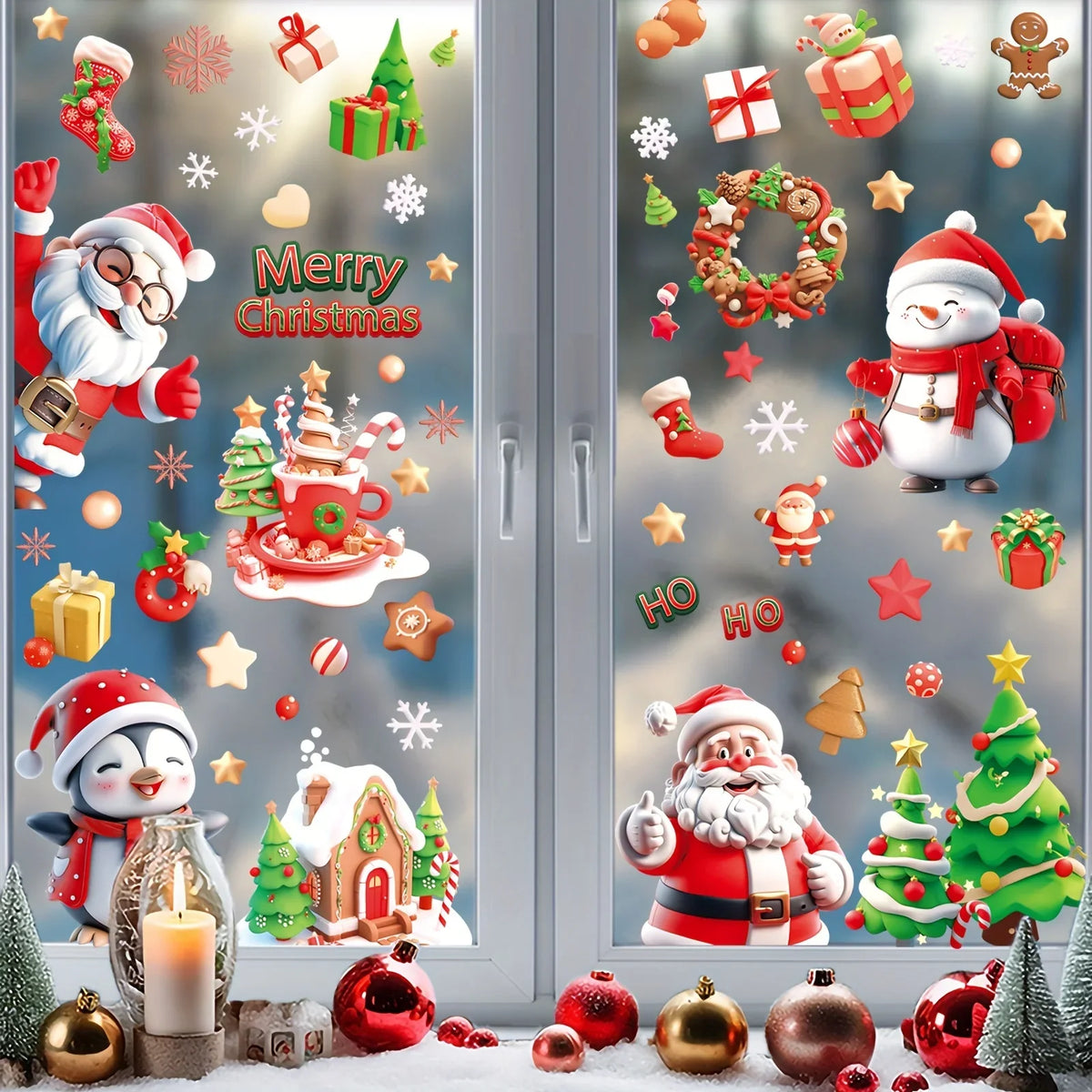 72 Santa Snowman Christmas Window Stickers – 9 Sheets Christmas Window Stickers Qme