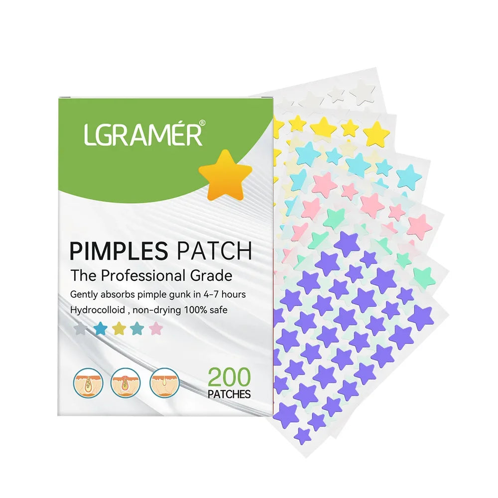 200PCS Star Hydrocolloid Pimple Patches – Colorful Acne Stickers Acne Pimple Patches Qst green-200pcs