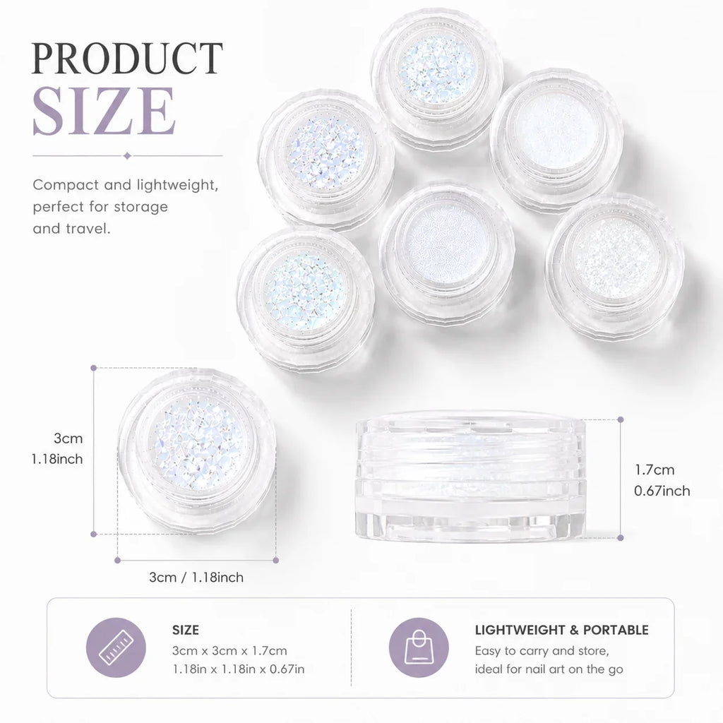 Aurora White Iridescent Nail Glitter Ice Crystal Sequins Nail Art Glitter Qme