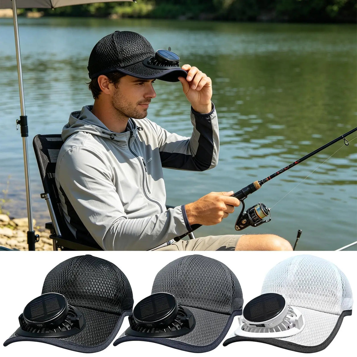 Solar Fan Hat 3-Speed Wide Brim Sun Blocking Cap 600mAh Solar Fan Hat Qme