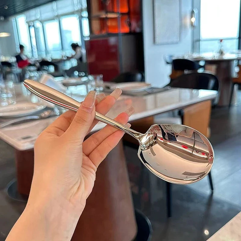 Stainless Steel Large Round Spoon – Gold Long Handle Kitchen Serving Spoon Qme