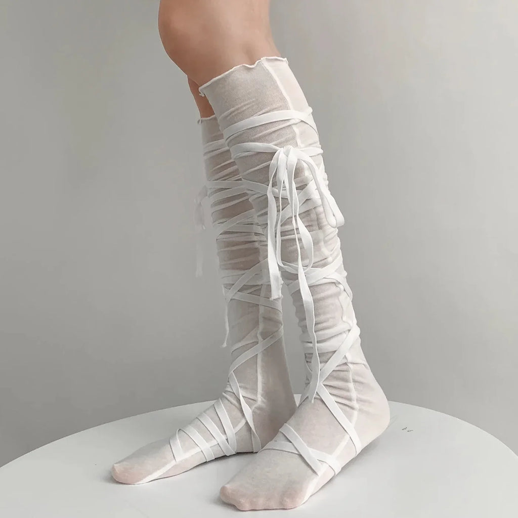 Women's Punk Ballet Strappy Calf Cover Socks Y2K Gothic Strappy Calf Cover Socks Qme