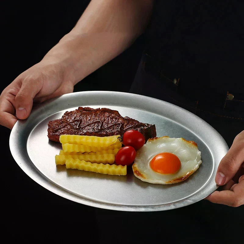 Japanese Vintage Oval 304 Stainless Steel Dessert Plate Stainless Steel Plate Qme
