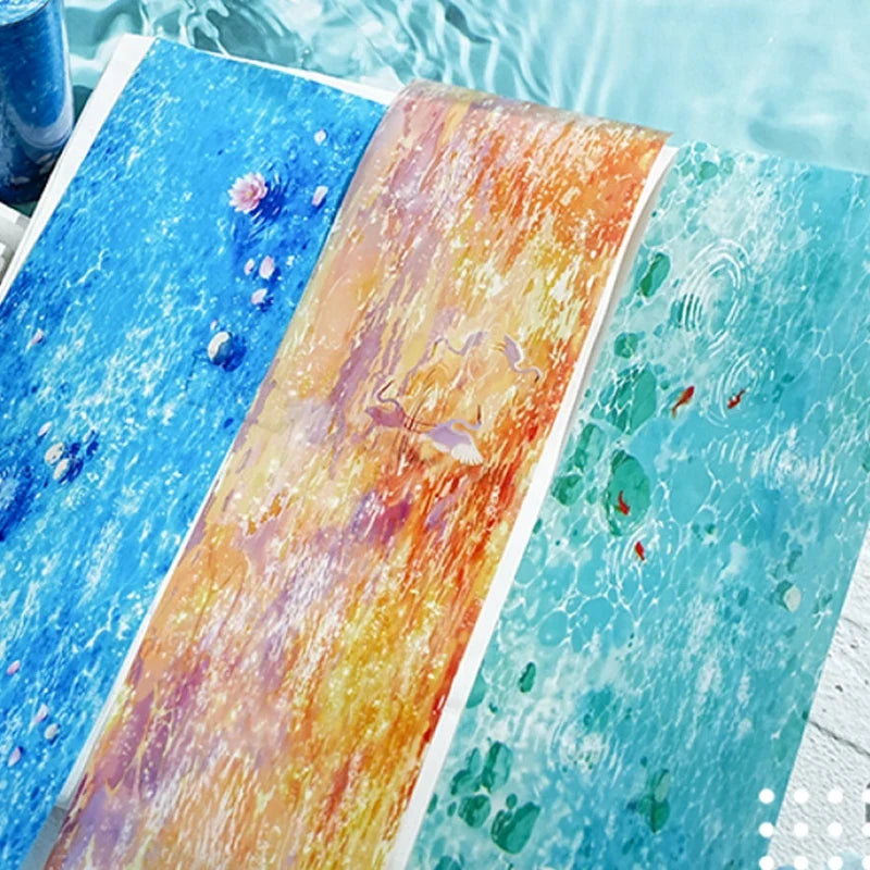 Water Wave Washi Tape | Ocean Sparkle Junk Journal Roll Decorative Washi Tape Qme