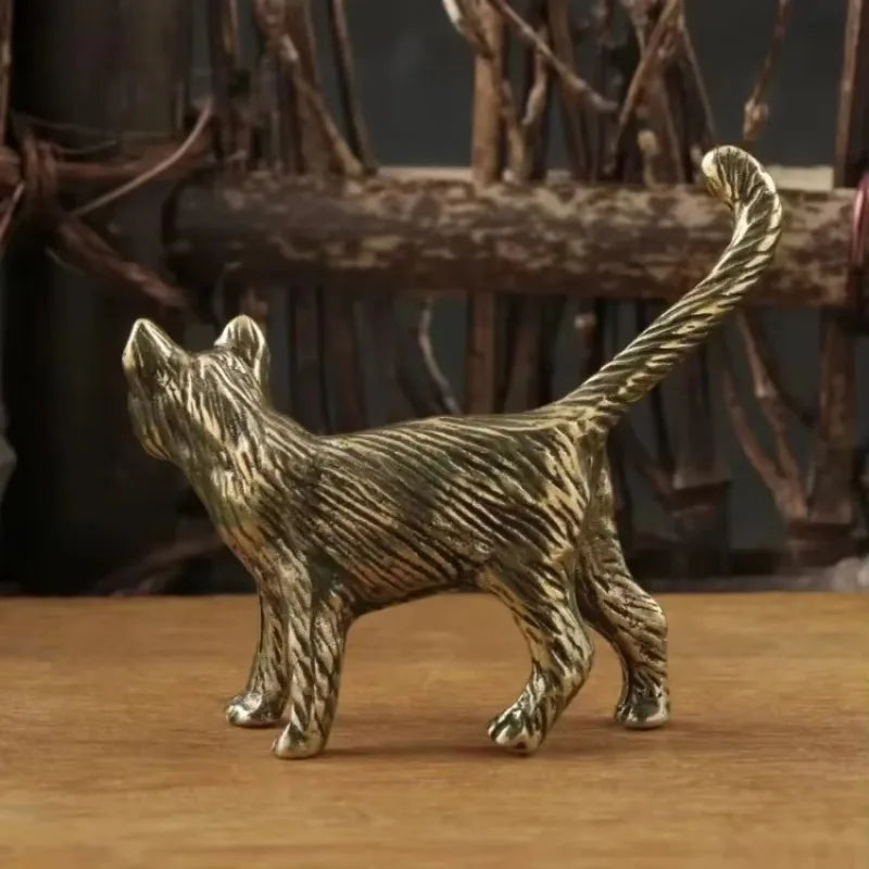 Retro Brass Cat Tea Pet Ornament | Desktop Décor Figurine Decorative Figurine Qme