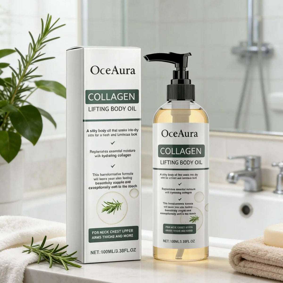 OceAura Collagen Rosemary Firming Body Oil – 100ml Firming Body Oil Qst