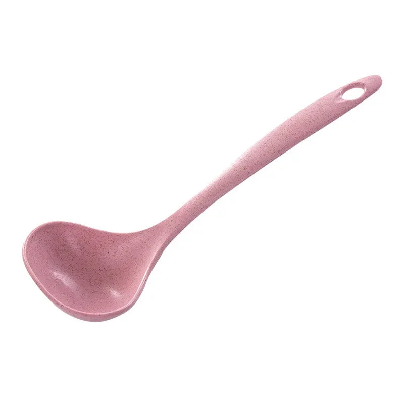 Wheat Straw Soup Ladle & Rice Spoon – 4 Colors, Long Handle Soup Ladle & Spoon Qme pink