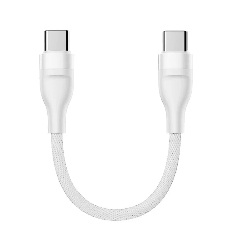 USB-C to USB-C 60W Fast Charging Cable | 0.25M Short Nylon USB-C Charging Cable Qme C to C -White