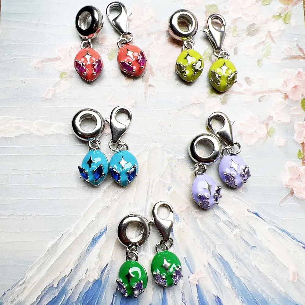 Alien Head Dangle Charm Pendant | 925 Sterling Silver, 10 Colors Charm Pendant Necklace Qme