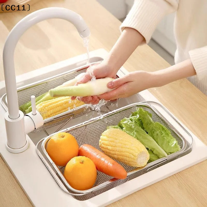 Stainless Steel Telescopic Sink Draining Rack | Kitchen Organizer Sink Draining Rack Qme