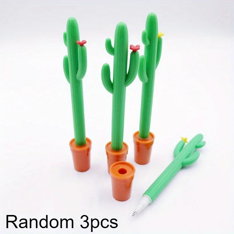 Cactus Shaped Gel Pen 0.5mm Blue Ink – Fun Desk Accessory Novelty Gel Pen Qme 3pcs