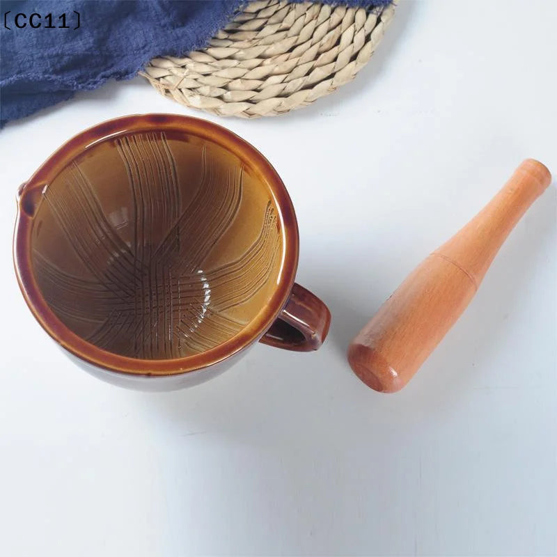 Ceramic Mortar & Pestle Set | Natural Wood Pestle, Non-Slip Base Mortar & Pestle Set Qme Default Title