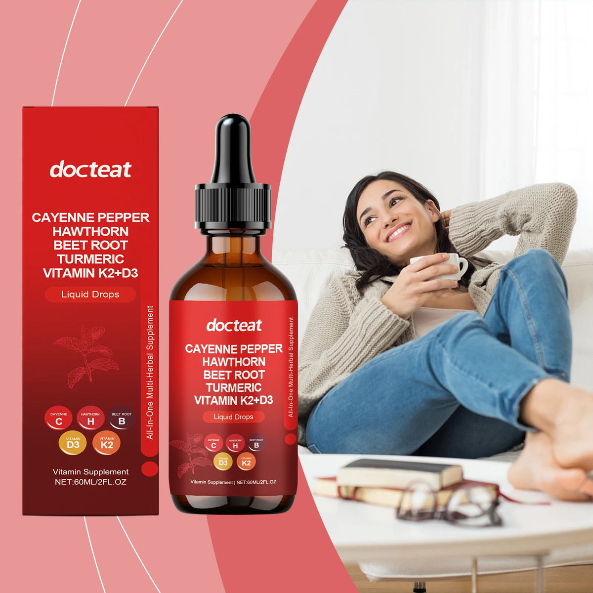 Cayenne Pepper Drops – Hawthorn, Beetroot, Turmeric, D3 & K2 Liquid Supplement Drops Qst