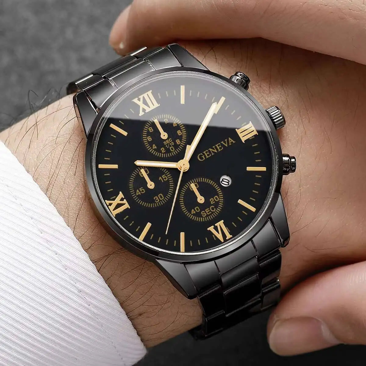 Men's Roma Dial Business Quartz Watch with Calendar Men's Quartz Watch Qme